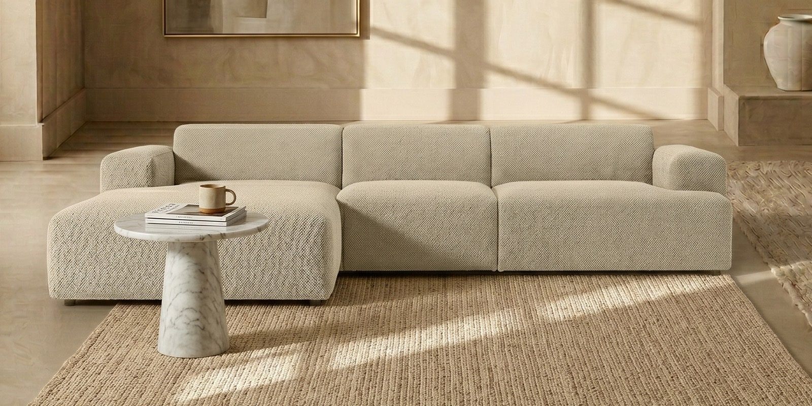 Sophisticated Comfort 3 Seater RHS Sofa In Beige Colour