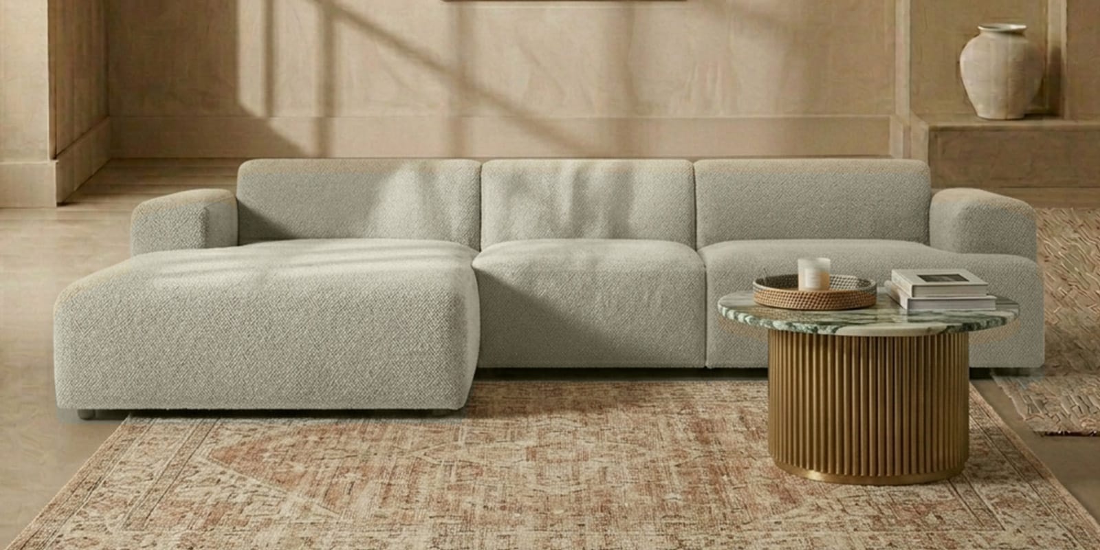 Sophisticated Comfort 3 Seater RHS Sofa In Cream Colour