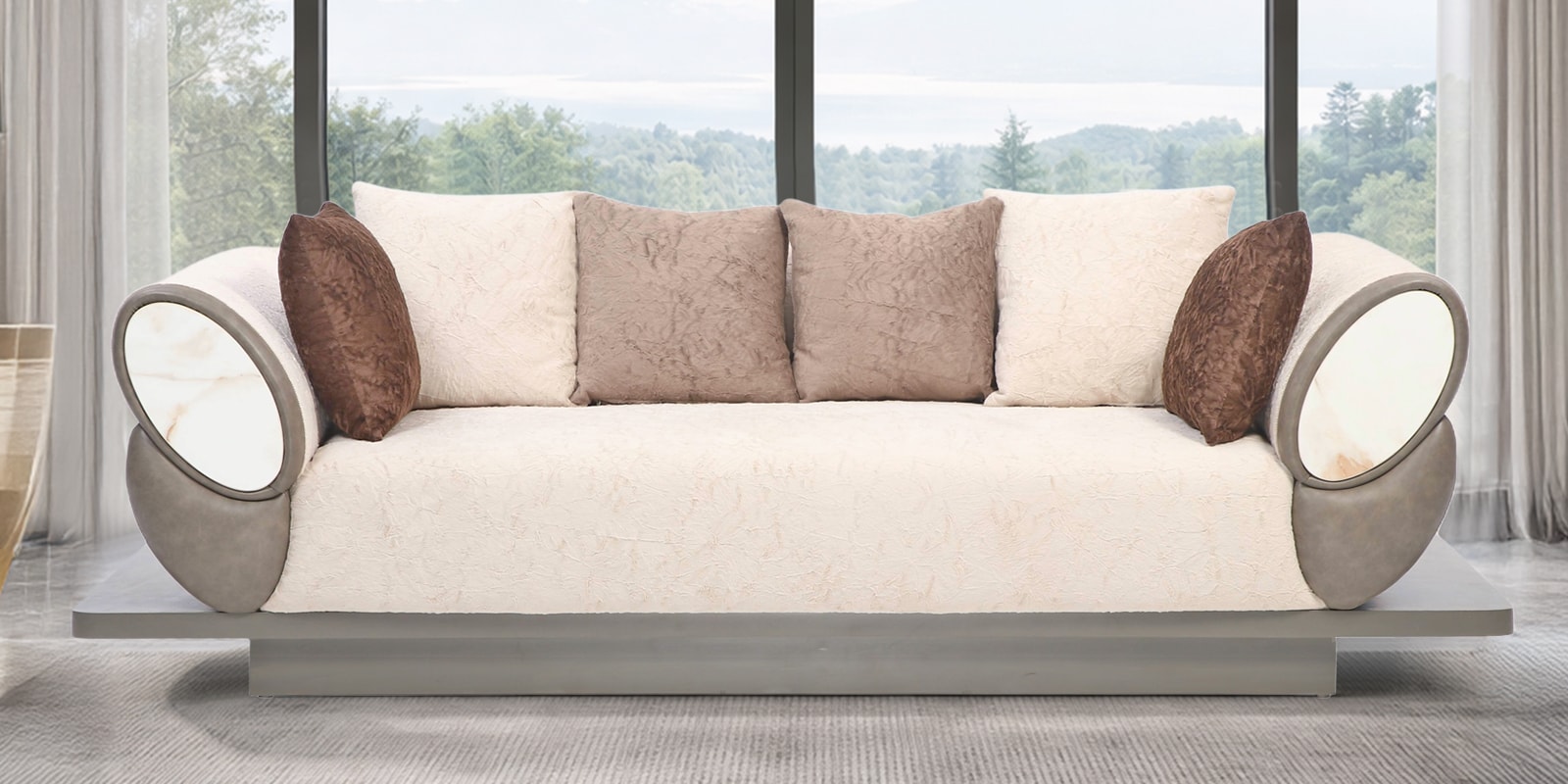 Sorrento Velvet 3 Seater Sofa in Textured Beige Colour