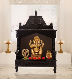 Black Sheesham Wood Floor Rested Mandir Without Door