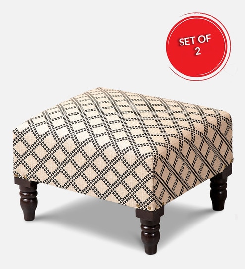 Quad Fabric Seating Stools in Cream Color with (Set of 2)