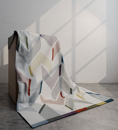 White Abstract Wool 8X6 Feet Handmade Carpet