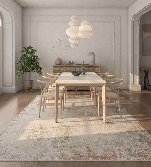 White And Yellow Traditional Polyester 4X6 Feet Machine Made Carpet