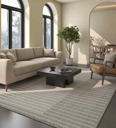 Grey And Blue Abstract Polyester 5X7 Feet Machine Made Carpet