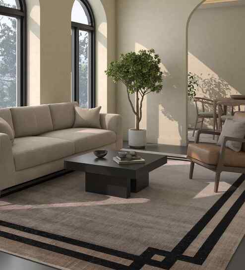 Blue And Black Abstract Polyester 5X7 Feet Machine Made Carpet