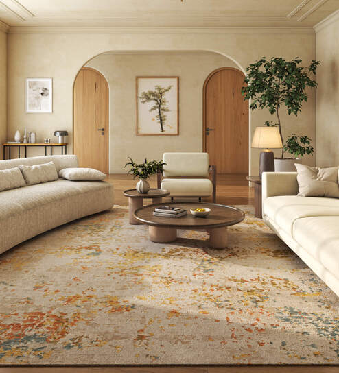 Yellow And Beige Traditional Polyester 6.5X10 Feet Machine Made Carpet