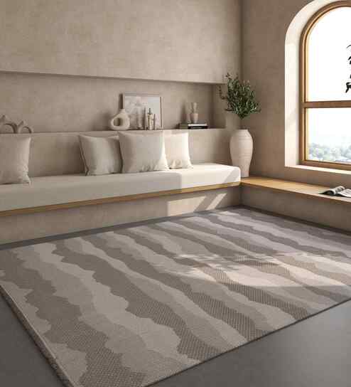 Grey And Blue Abstract Polyester 6.5X9 Feet Machine Made Carpet