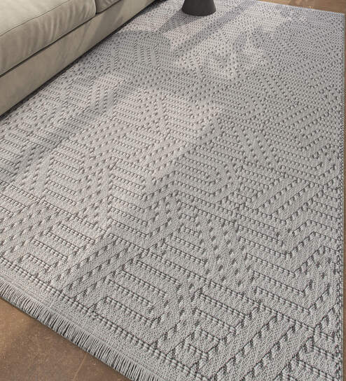 Grey And Blue Abstract Polyester 6.5X9 Feet Machine Made Carpet