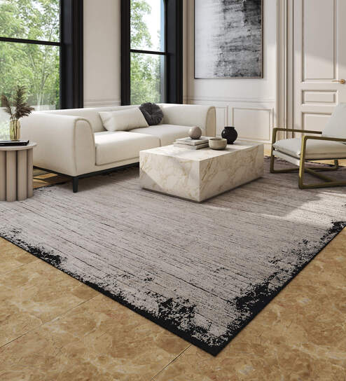 Grey And Black Abstract Polyester 6.5X9 Feet Machine Made Carpet