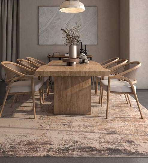 Beige And Brown Abstract Polyester 6.5X9 Feet Machine Made Carpet