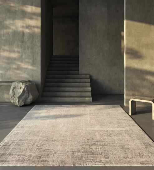 White And Grey Abstract Viscose 6.5X9 Feet Machine Made Carpet