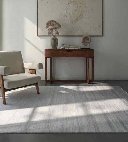 White And Blue Abstract Polyester 6.5X9 Feet Machine Made Carpet