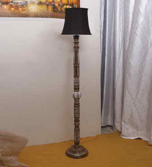 Soft Back Cotton Black Wooden Floor Lamp