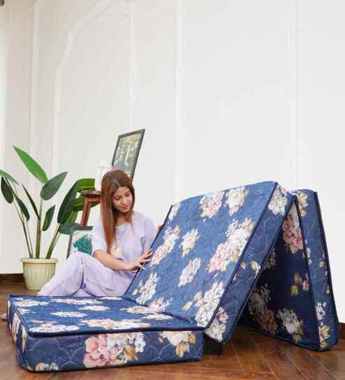 Soft Bounce Tri-Fold 4 Inch (78X30) In Blue Colour Single Folding Mattress