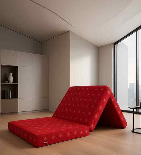 Soft Bounce Tri-Fold 4 Inch Foam (72x48) In Maroon Colour Queen Folding Mattress