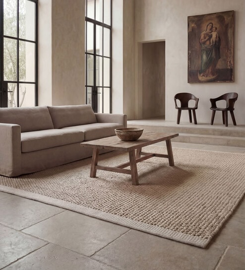 Soft Braided Rug 5X8 ft| Beige Carpet Dhurrie