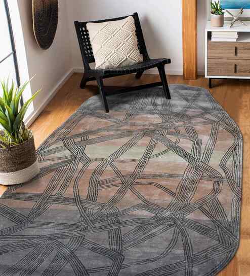 Soft Camel Abstract Wool & Viscose 5x8 Feet Handmade Rectangle Carpet