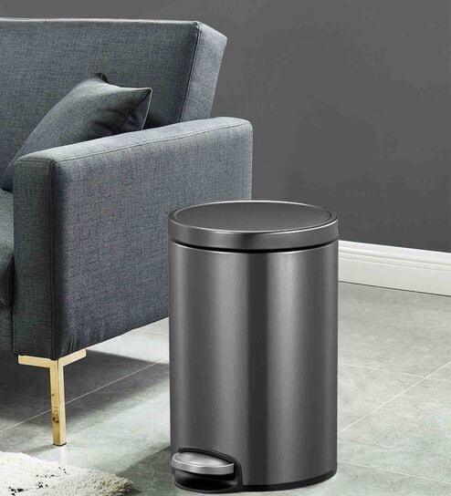 Grey Soft-Close Stainless Steel Trash Can for Home & Kitchen 8 Litre