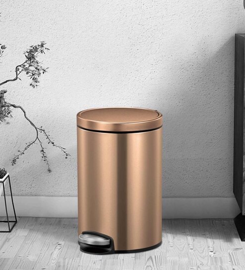 Brown Soft-Close Stainless Steel Trash Can for Home & Kitchen 8 Litre