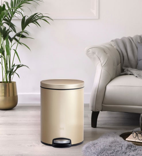 Gold Soft-Close Stainless Steel Trash Can for Home & Kitchen 8 Litre