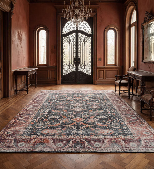 Soft Damask Rug 9'6X13 ft| Apricot Orange & Old Rose Carpet
