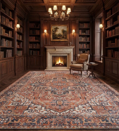 Soft Floral & Botanical Rug 9X12 ft| Twilight Blue & Amber Carpet