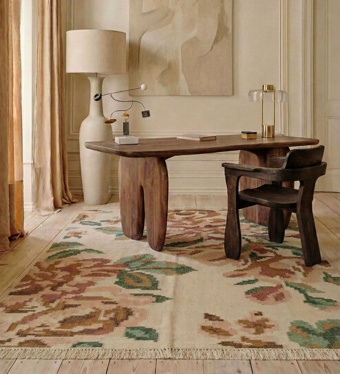 Soft Floral Rug 5X8 ft| Bright Yellow & Ashwood Carpet Dhurrie