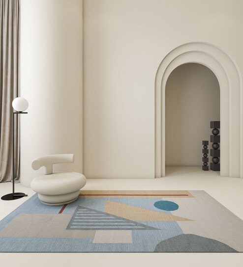 Silver Lake Blue Geometric Wool & Polyester 8X5 Feet Handmade Carpet