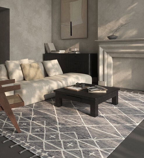 Ebony Slate Geometric Wool 8X5 Feet Hand Tufted Carpet