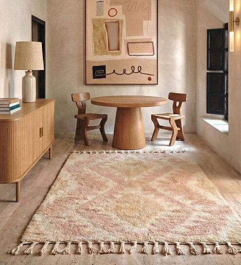 Soft Geometric Diamond Rug 5X8'6 ft| Medium Rose & Orange Carpet Dhurrie