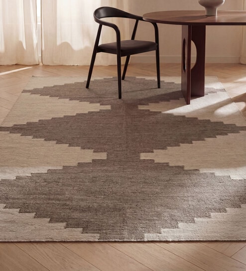Soft Geometric Diamond Rug 5X8 ft| Beige Carpet Dhurrie