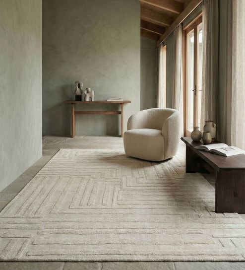 Soft Geometric Rug 4X6 ft| Beige Carpet Dhurrie