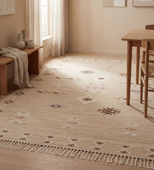 Soft Geometric Rug 5X8 ft| Ashwood & White Carpet Dhurrie