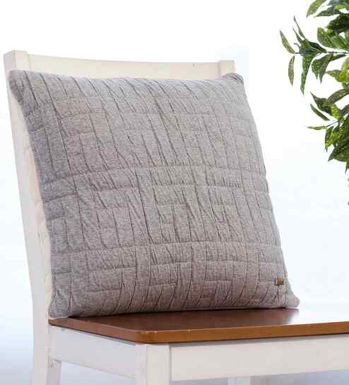 Soft Grey Melange & Natural 100% Combed Cotton Maze Box 18X18 Inches Knitted Cushion Cover With Filler