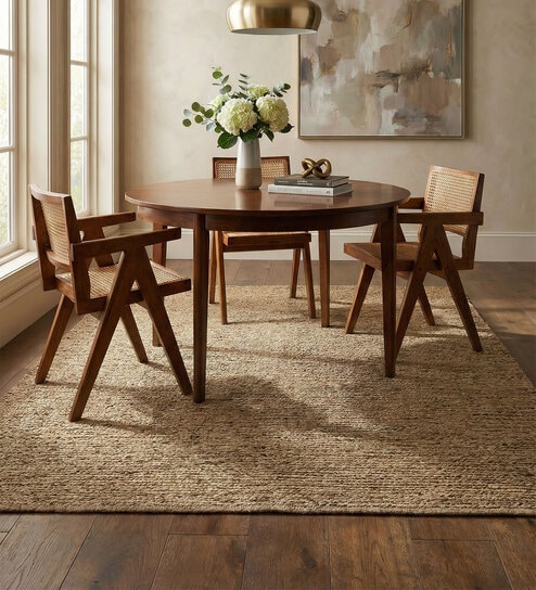 Soft Herringbone Rug 4X5 ft| Tan & Natural Carpet Dhurrie