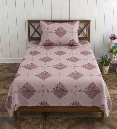 Soft Lavender Grace Double 186 TC Cotton Bedsheet With 2 Matching Pillow Covers