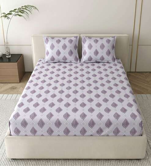 Soft Lavender Grace Double 186 TC Cotton Bedsheet With 2 Matching Pillow Covers