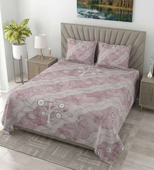 Soft Lavender Metro 186 TC Cotton King Bedsheet With 2 Pillow Covers