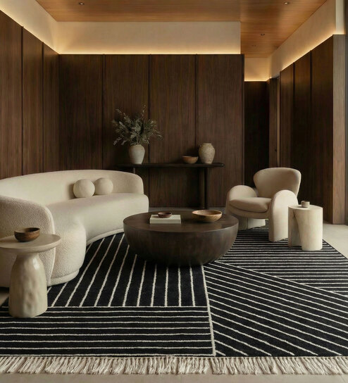 Soft Maze Rug 5X8 ft| Ebony & White Carpet Dhurrie