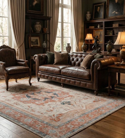 Soft Motif Rug 9'6X12 ft| Siam Blue & Apricot Orange Carpet