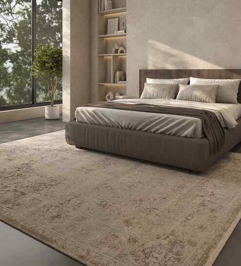 Blue And Grey Traditional Polyester 4X6 Feet Machine Made Carpet