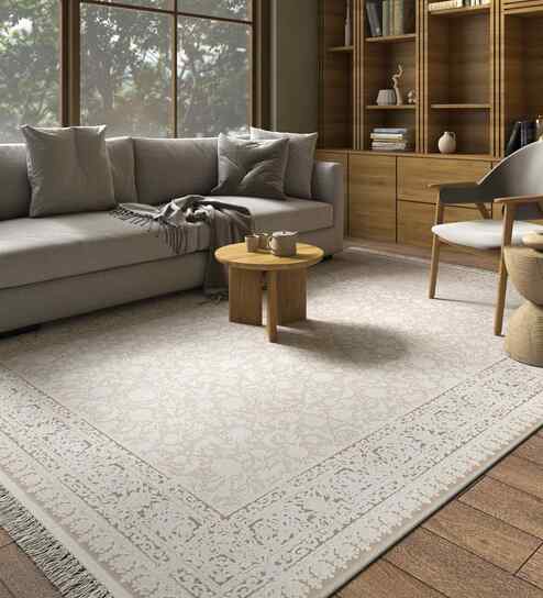 Gold And Beige Abstract Polyester 4X6 Feet Machine Made Carpet