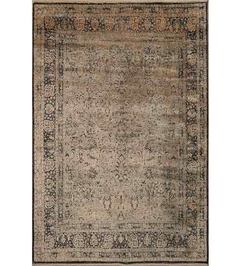 Yellow And Blue Traditional Polyester 4X6 Feet Machine Made Carpet