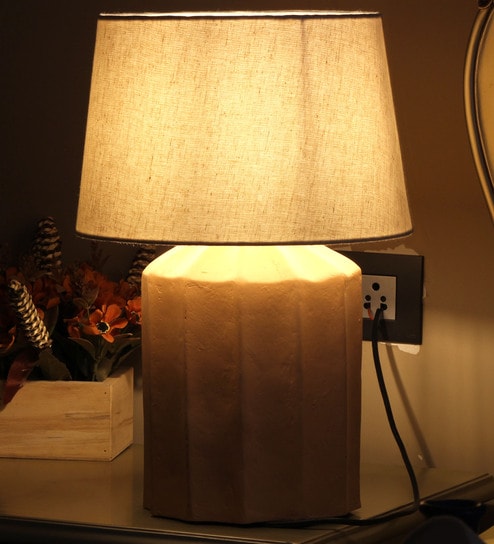 Soft Peach Finish Papermache Table Lamp