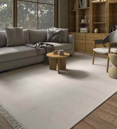 White And Grey Patchwork Acrylic 4X6 Feet Machine Made Carpet