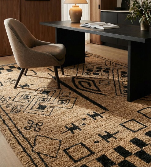 Soft Tribal Rug 5'6X7'6 ft| Natural & Ebony Carpet Dhurrie