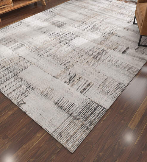 Blue And Grey Vintage Acrylic 5X7 Feet Machine Made Carpet