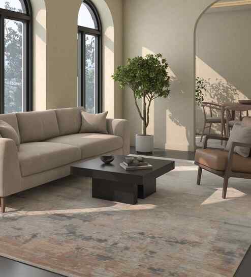 Grey And White Vintage Acrylic 6.5X9 Feet Machine Made Carpet