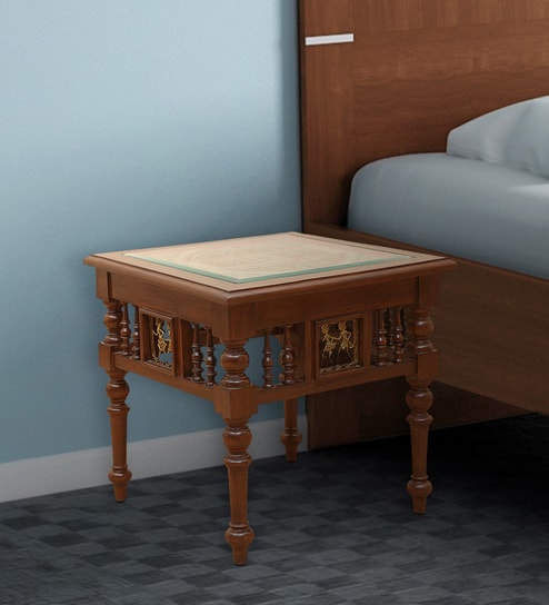Soho Teak Wood Bedside Table in Walnut Finish
