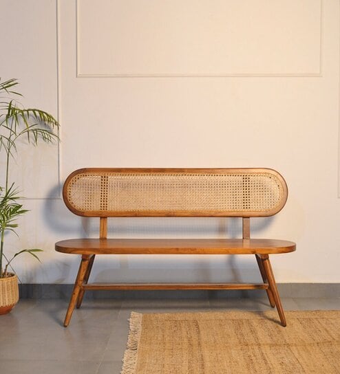 Solace 2 Seater Cane Bench in Teak Finish